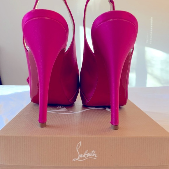 Auth Christian Louboutin 37 Very Noed 120 Fuxia Satin Slingback Women’s Heel - Picture 6 of 13
